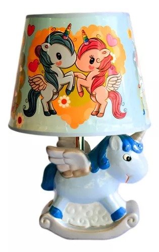 Abajur Luminária Infantil Unicórnio Rosa Porcelana 36cm Kids - Imagem 3
